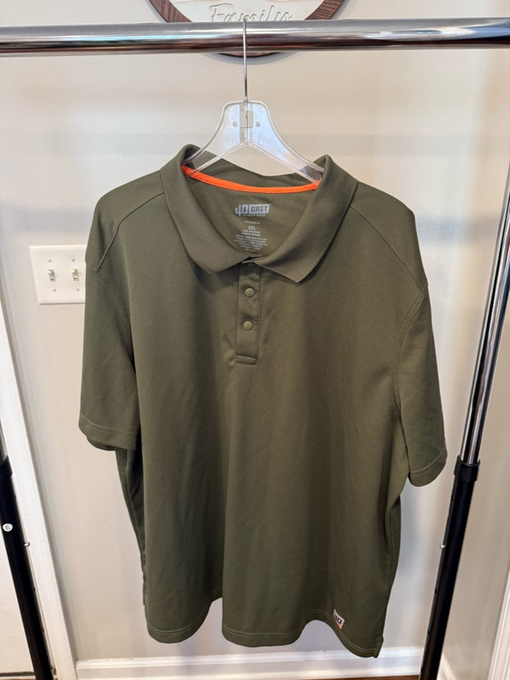 Duluth trading co Olive Green Men's Polo with Orange Neck Trim